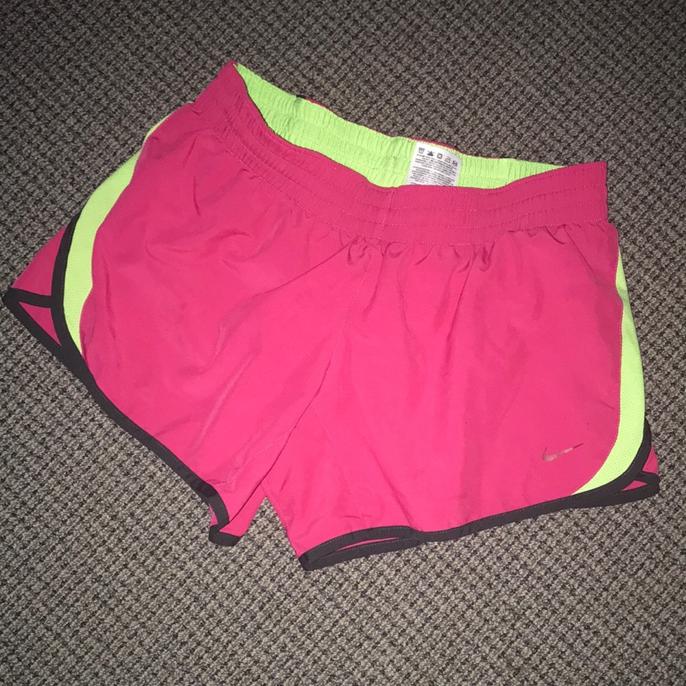 Nike Women's Hot Pink Athletic Shorts with Neon Green Trim